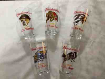 SET OF 5 LIBBEY â??BUDWEISER SALUTESâ? ARMED FORCES PINT GLASSES