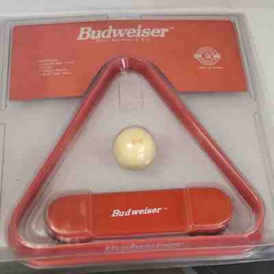 Vintage Budweiser Beer Billiards Pool Table Cue Ball Triangle Rack Brush HTF NOS