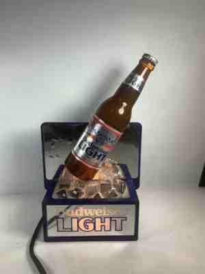 Vintage Budweiser Light Longneck Bottle on Ice Bar Lighted Sign Lamp