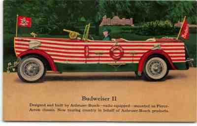 Budweiser II-Land Boat Car Auto Advertising Beer Brewery Anheuser Busch-Postcard