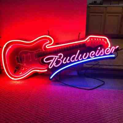 Budweiser Limited Edition Electric Guitar Neon Sign Rare King Of Neons Original