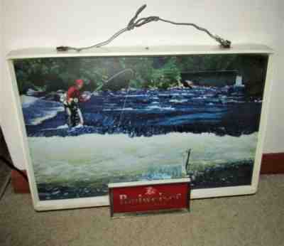 1950's BUDWEISER FISHERMAN FISHING in river lighted sign