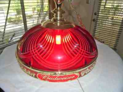 Vtg Budweiser Hanging Swag Bar Pool Table Light Red w Gold RARE Clydesdale 24