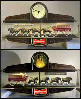 Budweiser Clydesdale Horses Dalmations Lighted Bar/Store Display Clock Vintage