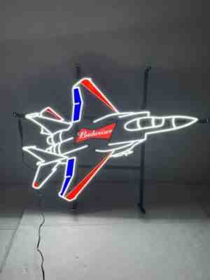 Budweiser Beer Airplane Jet Fighter Top Gun Neon Beer Sign ï¿¼ RARE man Cave