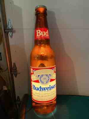 3 FT BUDWEISER KING OF BEER LIGHTED BOTTLE SIGN Light VINTAGE BUD BUSCH