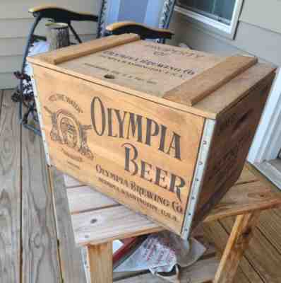 Vintage Olympia Beer Brewing Company Wooden Wood Crate Hinged Box Washington