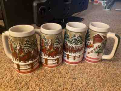 Budweiser Christmas beer stein holiday Village 1984 mug Bridge Clydesdale hitch