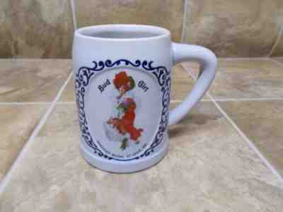 Anheuser Busch Bud Girl Stein Mug Red Dress 1977 Ceramarte Brazil Budweiser NOS