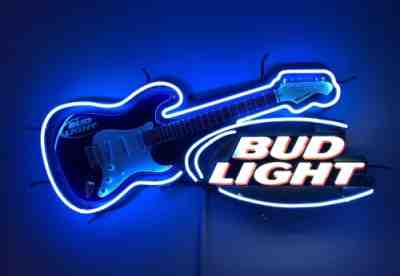 BUD LIGHT NEON SIGN-REAL ELECTRIC GUITAR! 2005-Bar-Man Cave-48â?x 22â?- Blue-NICE!