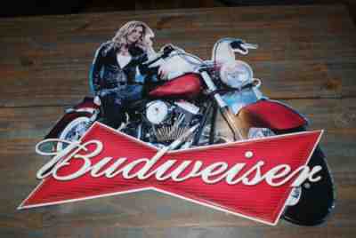 Budweiser Hot Girl On Harley Motorcycle Tin Metal Beer Sign 30