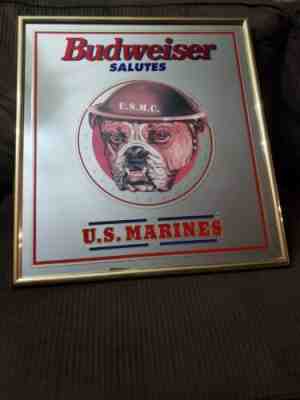 RARE! Vintage Budweiser Salutes Military Bar Mirror U.S. MARINES 1994 Bull Dog