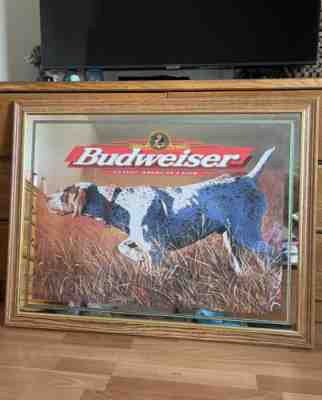 VINTAGE BUDWEISER BEER CLASSIC AMERICAN LARGER HUNTING DOG BAR MIRROR 36x28