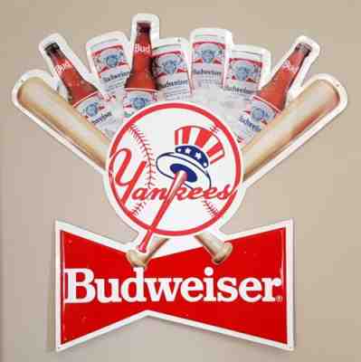 Vintage Budweiser Yankees Tin Sign 1992 Great Size/Great Colors/Great Style!