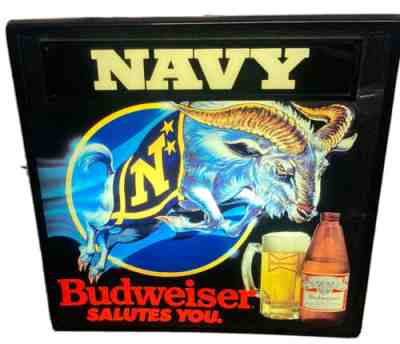 Budweiser Salutes You Military US Navy Goat Beer Advertising Bar Light Sign RARE