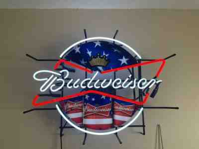 Large Rare Vintage Budweiser Beer Bowtie Neon Lighted Bar Sign Man Cave VG Cond.