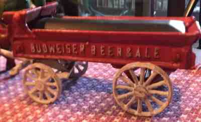 Rare Version Budweiser Beer & Ale Cast Iron Horse And Buggy 8 Clydesdales Comboï¿¼