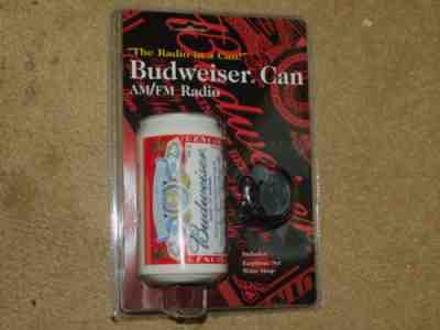 NEW BUDWEISER CAN AM/FM RADIO w/ earphone set wrist strap Instruction Booklet