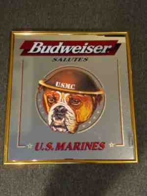 RARE Vintage Dec.24 1997 Budweiser Salutes The U.S. MARINES Bar Mirror U.S.M.C.