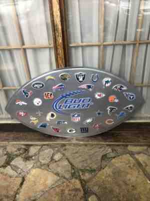 RARE 2011 NFL LOGOS Football Shaped Bud Light Beer Metal Sign NFL OFFICIAL