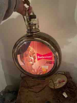 rare vintage 1950s budweiser pocket watch rotating beer sign ligh clock lady