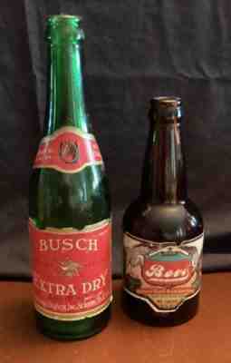 2 PROHIBITION ERA ANHEUSER BUSCH BOTTLES BUSH EXTRA DRY GINGER ALE. BEVO