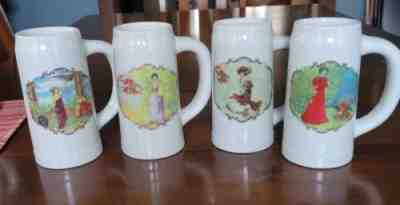 RARE SET OF 4 Anheuser Busch Bud Girl Beer Steins Mug Ceramarte Brazil Budweiser