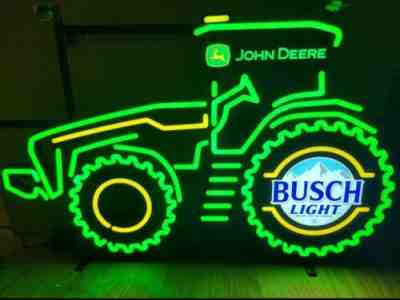 John Deere Busch Light Beer LED Farm Tractor Sign Barn Anheuser Busch Bud New