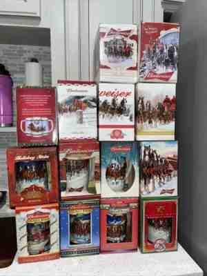 Lot Of (14) Budweiser Holiday Mugs Steins - 2001 - 2015 OG Boxes Free Ship