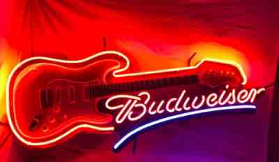 2003 Budweiser Aria Electric Guitar Neon Beer Sign Tested Works READ!