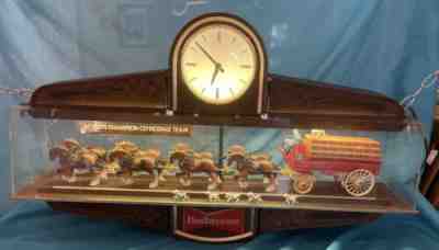 Vintage Budweiser Clydesdale Team Hanging Light Display with Working Clock