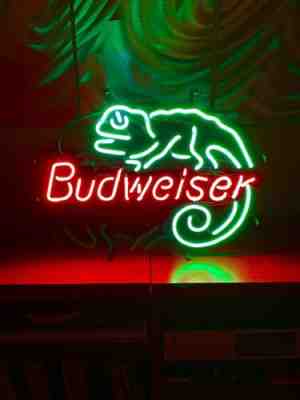 REAL NEON Vintage Budweiser Sign Louie The Lizard Iguana. Tested/Works. BRIGHT