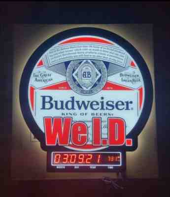 BUDWEISER BEER WE ID COUNTDOWN CLOCK LIGHT UP LED SIGN GAME ROOM MAN CAVE BAR