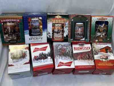 Budweiser Holiday Stein Lot of 10 Collectors Series 94-98, 14, 16-18 & 40th