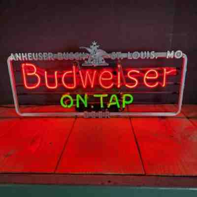 VINTAGE RARE Original BUDWEISER ON TAP beer NEON sign bar display light decor