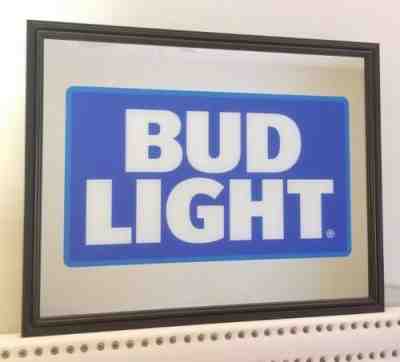 Bud Light Beer Bar Framed Mirror Logo Sign Man Cave Pub | XL 34.5" x 26.5" | NEW