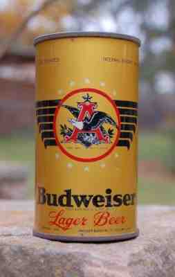 NICE 1936 DATED BUDWEISER O/I FLAT TOP BEER CAN! 4% CONTENT LID!