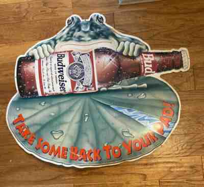 Vintage 1995 Budweiser Take Some Back To Pad Metal Sign 33 x 29 Frogs Bud Beer