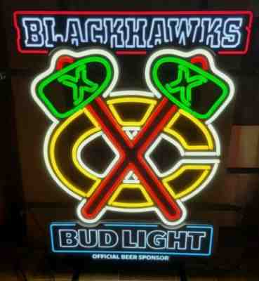 Bud light beer Chicago Blackhawks led light up sign NHL hockey bar new