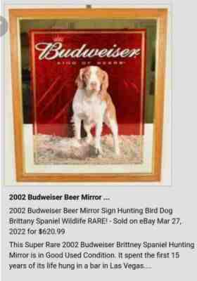 2002 Budweiser Beer Sign Hunting Bird Dog Brittany Spaniel Wildlife RARE !