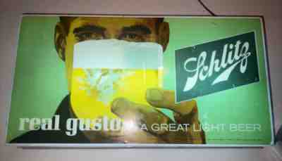 Vintage 1963 Schlitz Lighted Beer Advertising Sign 11 ?x20 ? Real Gusto