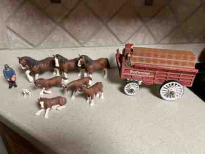 Budweiser Bradford Exchange Hawthorne Village Beer Wagon & Clydesdale Set 2014