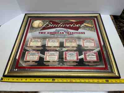 Rare Budweiser Baseball Framed Historic Labels Sign Mirror