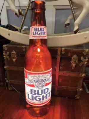 Vintage Bud Light lighted Large Bottle Bar sign Giant 3 Foot Tall ad Sign