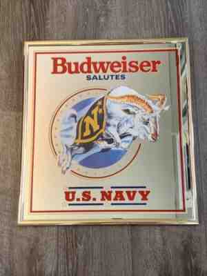 RARE! Vintage Budweiser Salutes Military Bar Mirror U.S. Navy 1992 Jumping Goat