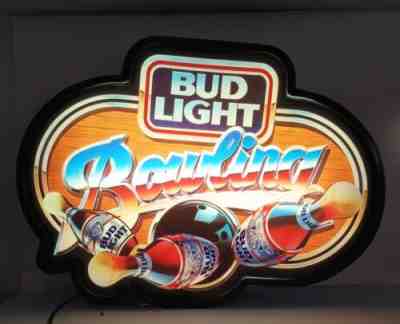 Vintage Bud Light Up Bowling Beer Sign (1986) 28