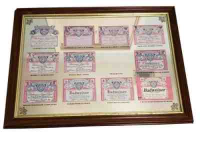 VTG Budweiser Labels through the years Mirror. With Prohibition absence 1998