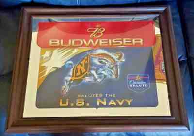 Vtg New Framed Budweiser Salutes U.S. NAVY Bar Mirror 24