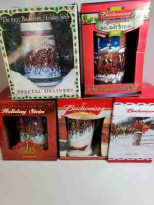 Budweiser Holiday Christmas Steins Lot of 5, 1993 Rare, 2003, 2005, 2006, 2010