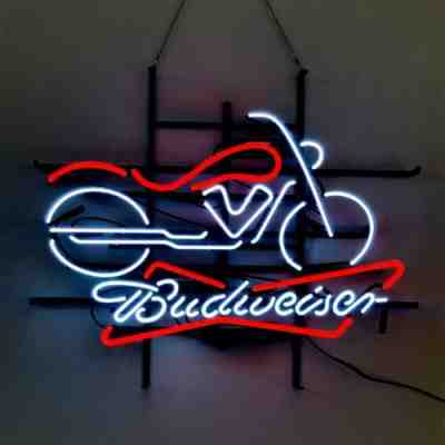 Budweiser Motorcycle Neon Sign Light Tiki Bar Windows Decor Visual Art 24